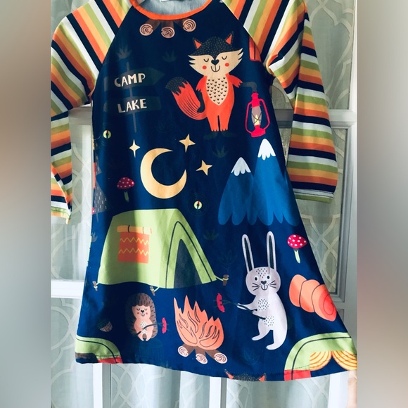 Sunshine Swing dress fall camping theme dress with bunnies, foxes, hedgehog - Picture 4 of 4